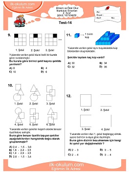 ilkokul 1. Sınıf Bilsem Zeka Testi 